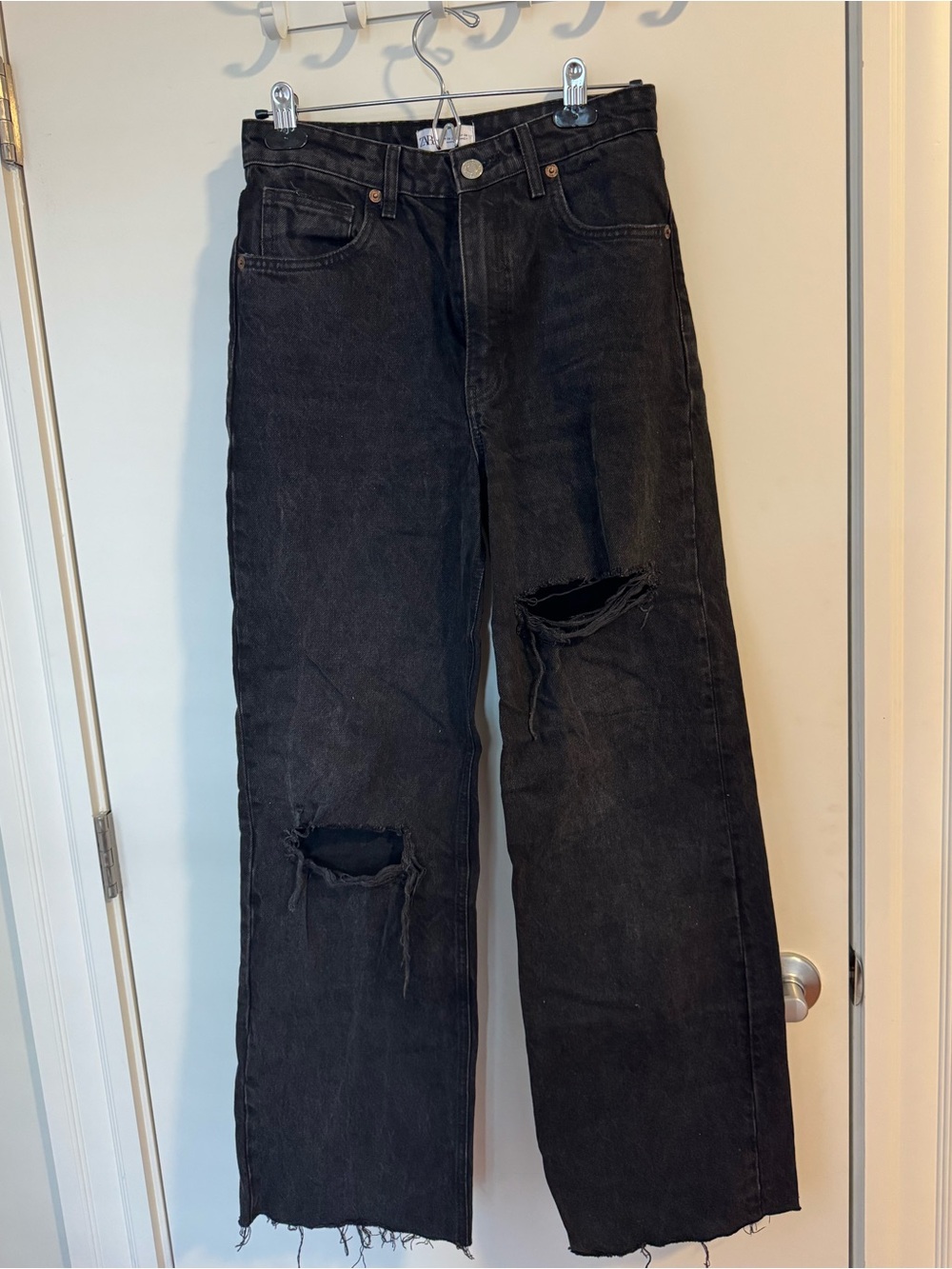 Black Distressed Wide Leg Jeans